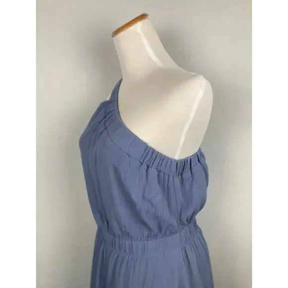 Abercrombie & Fitch One Shoulder Dress Sz Small Tall Crepe Ruched Blue NWT - Picture 5 of 11